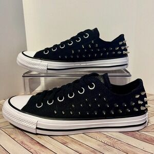 Converse Spiked Studded Shoes Women 7 Black Low Top Sneakers A06454C Punk Goth